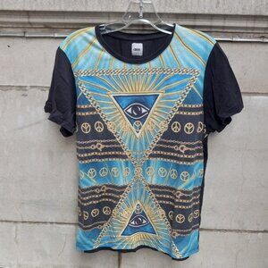 ASOS T-Shirt Pyramid Eye Gold Chains, Peace Signs Medium (M)